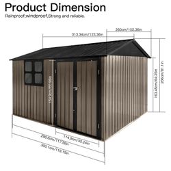 Metal garden sheds 10ftx8ft outdoor storage sheds Brown+Black with window