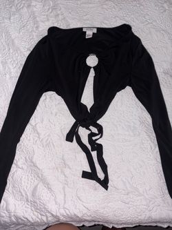 Black Long Sleeve Crop Tie Top