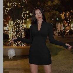 Sexy Ribbed Zip Front Long Sleeve Tops Mini Dress - Stretchy & Comfortable Fabric - For Women - Perfect for Party & Night
Out 
