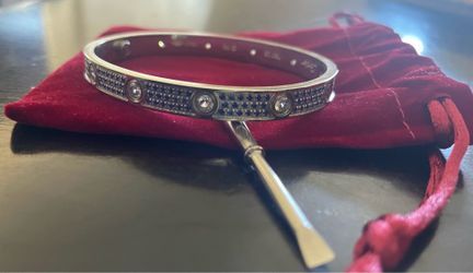 Silver toned Love Bracelet Pave with Blue Stones