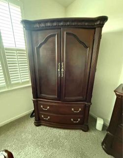 Dark Wood Armoire with Drawers