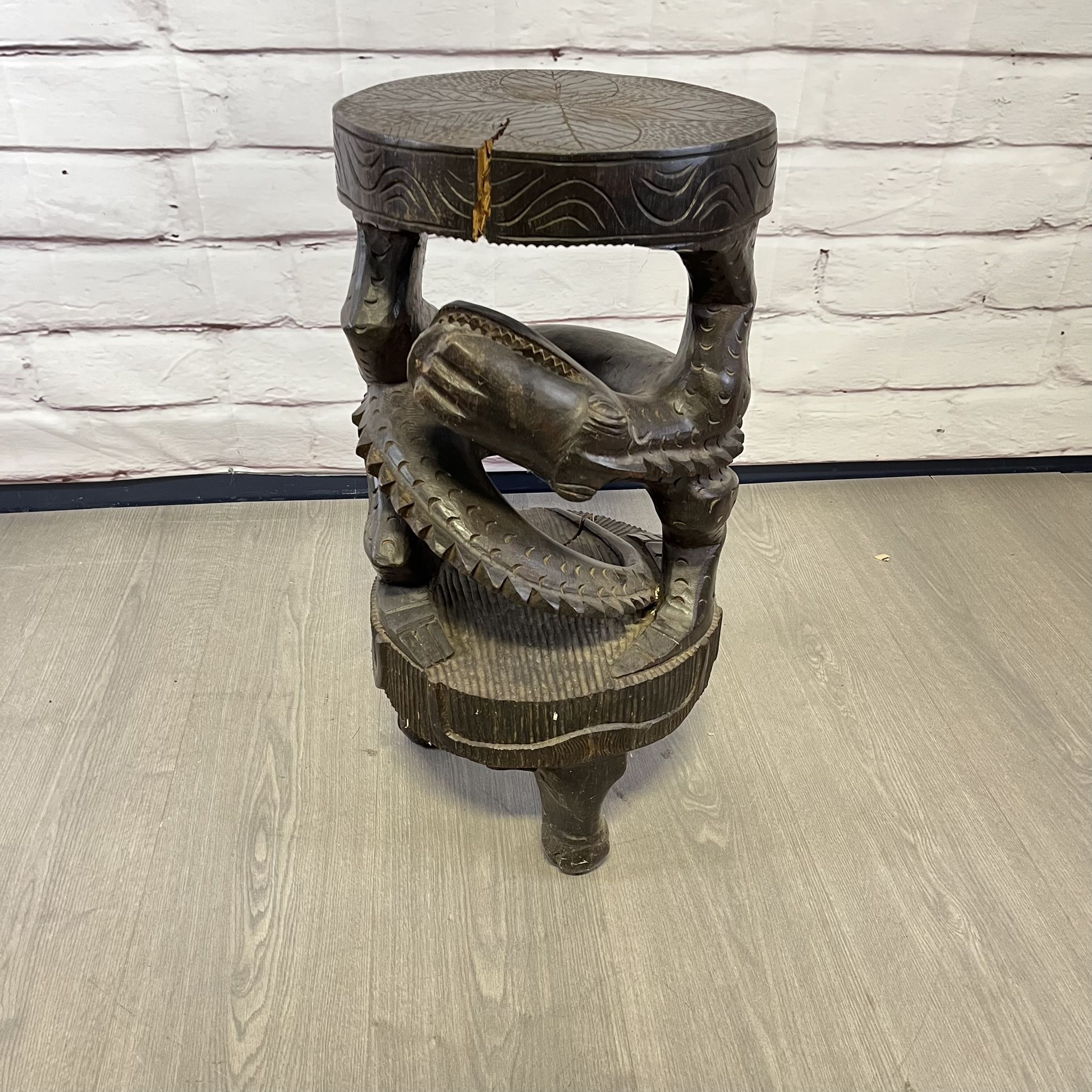Alligator Water Buffalo Animal Wood Carved End Table