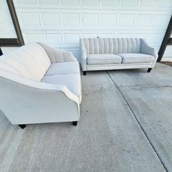 Like New* Aesthetic Creme Light Grey Sofa Couch With Loveseat Sofa Set 