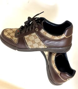 Gucci Brown GG Canvas & Dark Brown Leather Sneakers with Green-Red Web Size 8