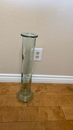 Vintage 22" Hand Blown Italian Made Blenko Style Green Glass Cylinder Tall Vase