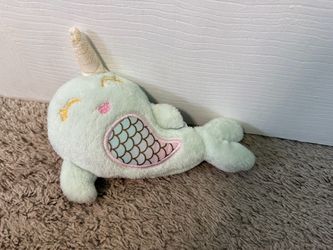 Narwhal  mint  blue and rainbow stuffed animal