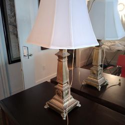 Pair Antique Regency Style Vintage Brass Table Lamps