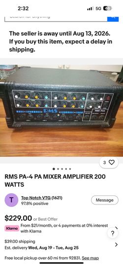 RMS PA -4 PA mixer amplifier 200WATTS…$150