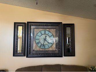 Wall clock and two side mirrors