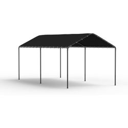 10x20 Carport Heavy Duty Portable Garage Shelter Metal Car Canopy Tent with UV-Resistant & Weatherproof Top Cover for RV & Vehicles (Black,