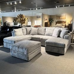 Light Grey 2pc Chaise Sectional Couch