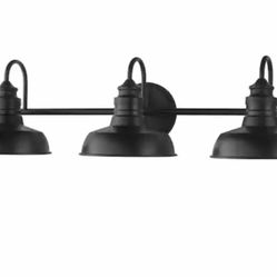 Elmcroft 29 in. 3-Light Matte Black Modern Farmhouse Bathroom Vanity Light with Metal Shades