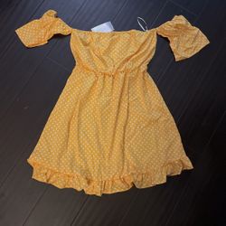Cute Yellow Off the Shouler Dress 