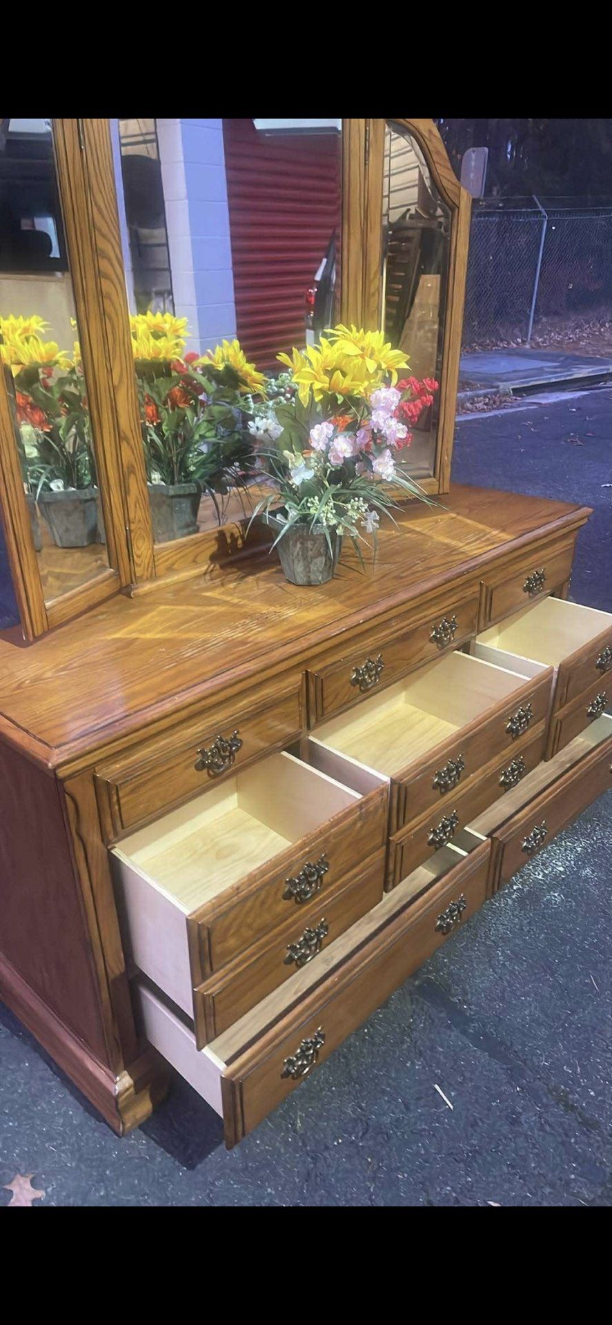 American Signature Solid Wood Long Dresser With Big Drawers, Big Mirror. Drawers Sliding Smoothly. Delivery Available