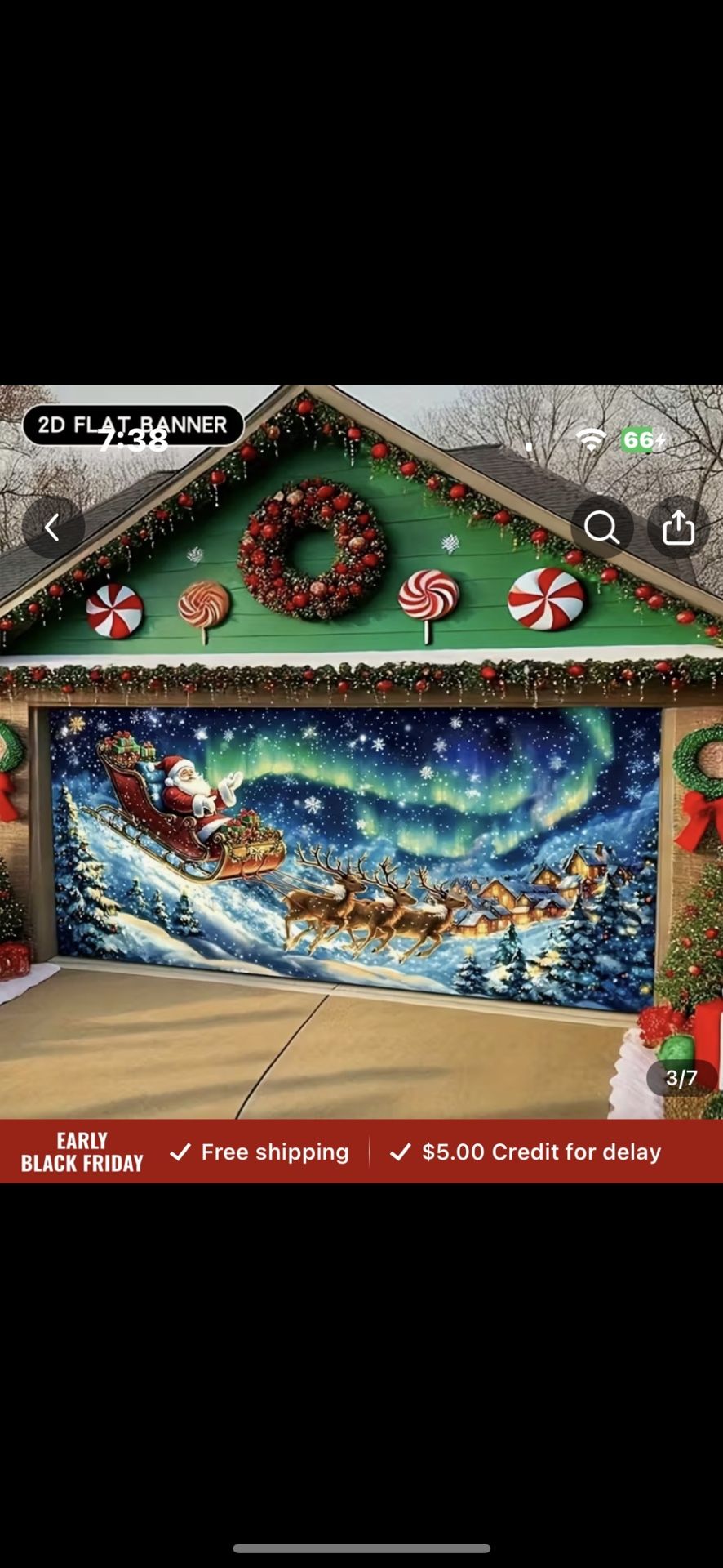 Not Need Electricity! Brand New 2 D Flat Garage Door Banner