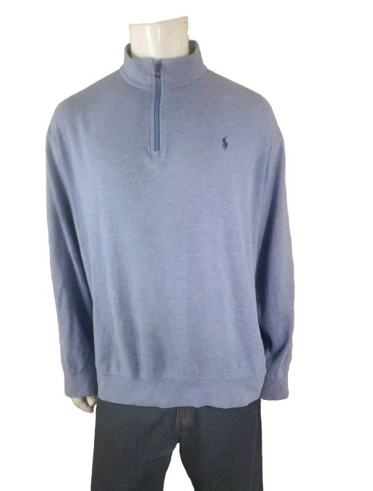 Polo Ralph Lauren Pullover Men's XXL Light  Blue 1/4 Zip Cotton Blend Sweater 