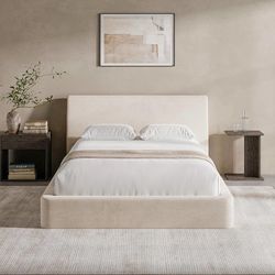 RECCI AirFrame Full Upholstered Bed Frame with Ergonomic Angled Headboard Ergonomic Angled Headboard, 360° Soft Foam Surround, Low Profile Cloud Bed F