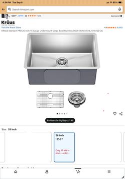 Kraus KHU100-26 26" Undermount Single Bowl 16 Gauge Stainless Steel Kitchen Sink Material: Stainless Steel (L) 26" × (W) 18" x (H) 10"
