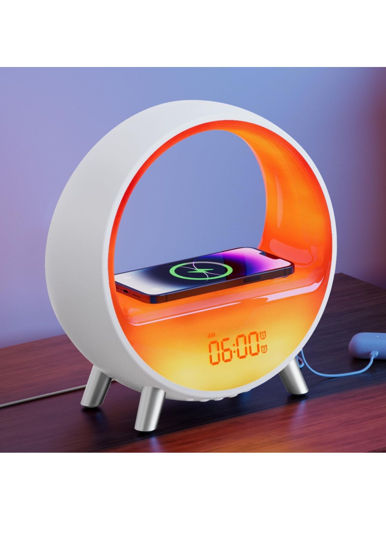 Dekala Arches Gradual Sunrise Alarm Clock with Wireless Charging Bluetooth Speaker White Noise Soothing Sound Machine Night Light for Adult Teens
