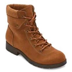 St. John's Bay Yumma Cognac Brown Stacked Heel Lace Up Boot Women's Size 7.5 M
