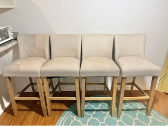 4 Upholstered Counter Height Bar Stools – Beige Linen