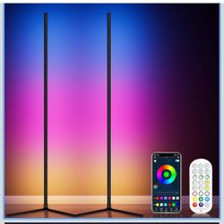 2 RGB corner floor lamps, color-changing RGB, Bluetooth app and remote control, music sync, LED, 398 dimmable modes, modern floor lamp for living room