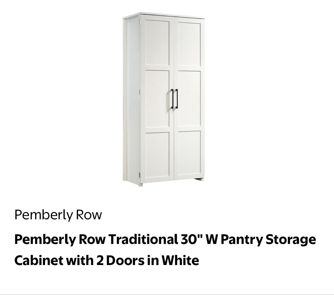 Pemberly Row Traditional 30" W Pantry Storage Cabinet with 2 Doors in White