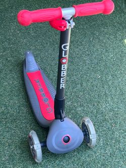 Globber Master 3-Wheel Foldable Scooter for Kids Aged 4 and Up, Silver & Red