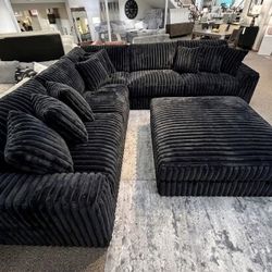Black Color Corduroy Fabric Cosumize Modern Sectional Couch W Reversible Cushions 🔥Mention Jon Green to the staff to confirm this price/offer! 🔥