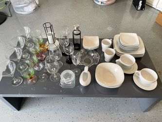 Lot Of Glassware, Plates, Bowls, Cups
