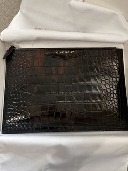  Givenchy Dark Brown Croc Embossed Leather Antigona Clutch