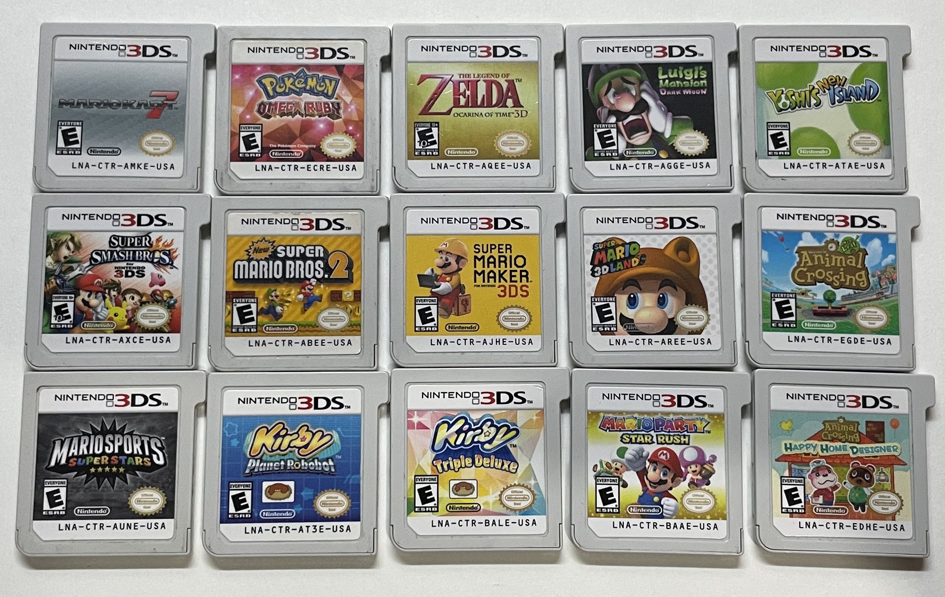 Lot of 15 Nintendo 3DS Video Games - Mario Bros Party Kart, Pokémon, Kirby, Animal Crossing 