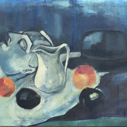 Surrealist Still Life With Face, Fruit, Pitcher, And Fedora