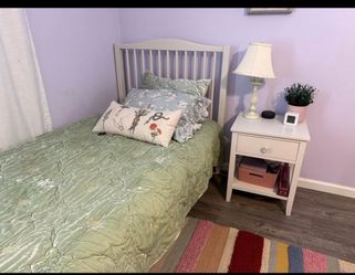Pottery Barn White Twin Bedroom set with side table and dresser