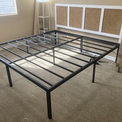 King 18” High Metal Bed Frame and White Bed Skirt