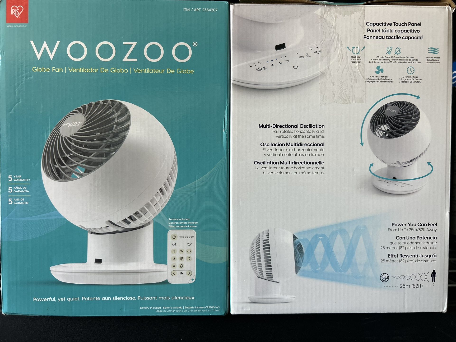 Woozoo Globe Multi-Directional 5-Speed Oscillating Fan w/Remote, White - NEW