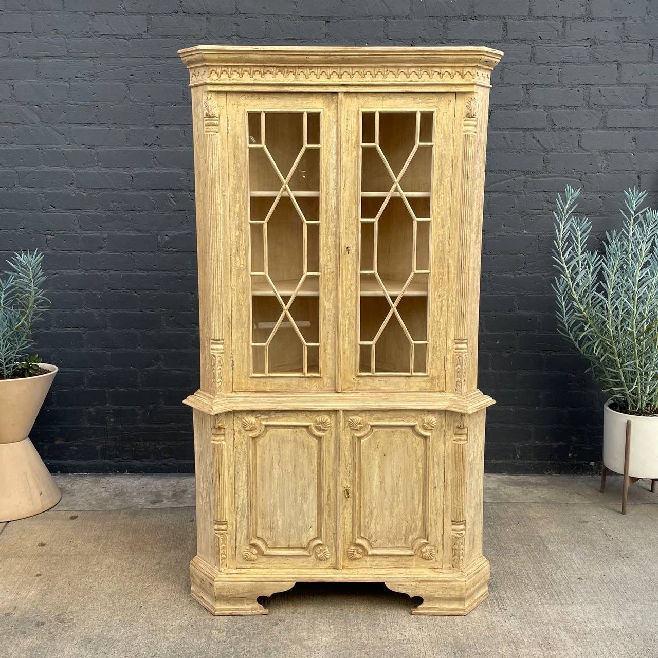 Antique Neoclassical Bleach Wood Shelf Display Cabinet, c.1950’s