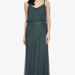 Adrianna Papell green sequin embellished maxi dress #glamour  emerald green, sequin embellishments, maxi length, evening gown, formal dress, glamorous