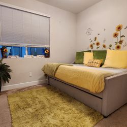 Full-Size Tufted Daybed with Trundle + Mattresses – $500