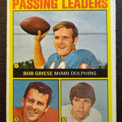 1972 Topps Card #3 Bob Griese 1971 AFC  Passing Leaders Very Good Condition.