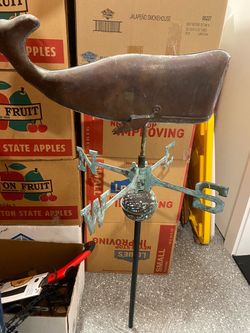 Large handcrafted copper whale weathervane
