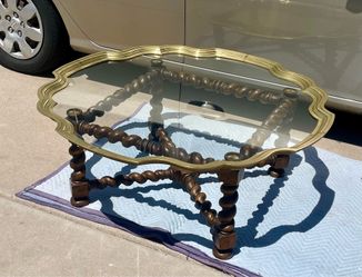 Gorgeous Vintage Baker Collectors Edition Solid Brass Frame Glass Top Barley Twist Cocktail Table