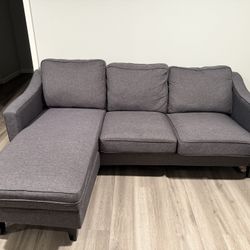 Sleek Gray Sofa with Chaise – Ultimate College Lounging Setup!