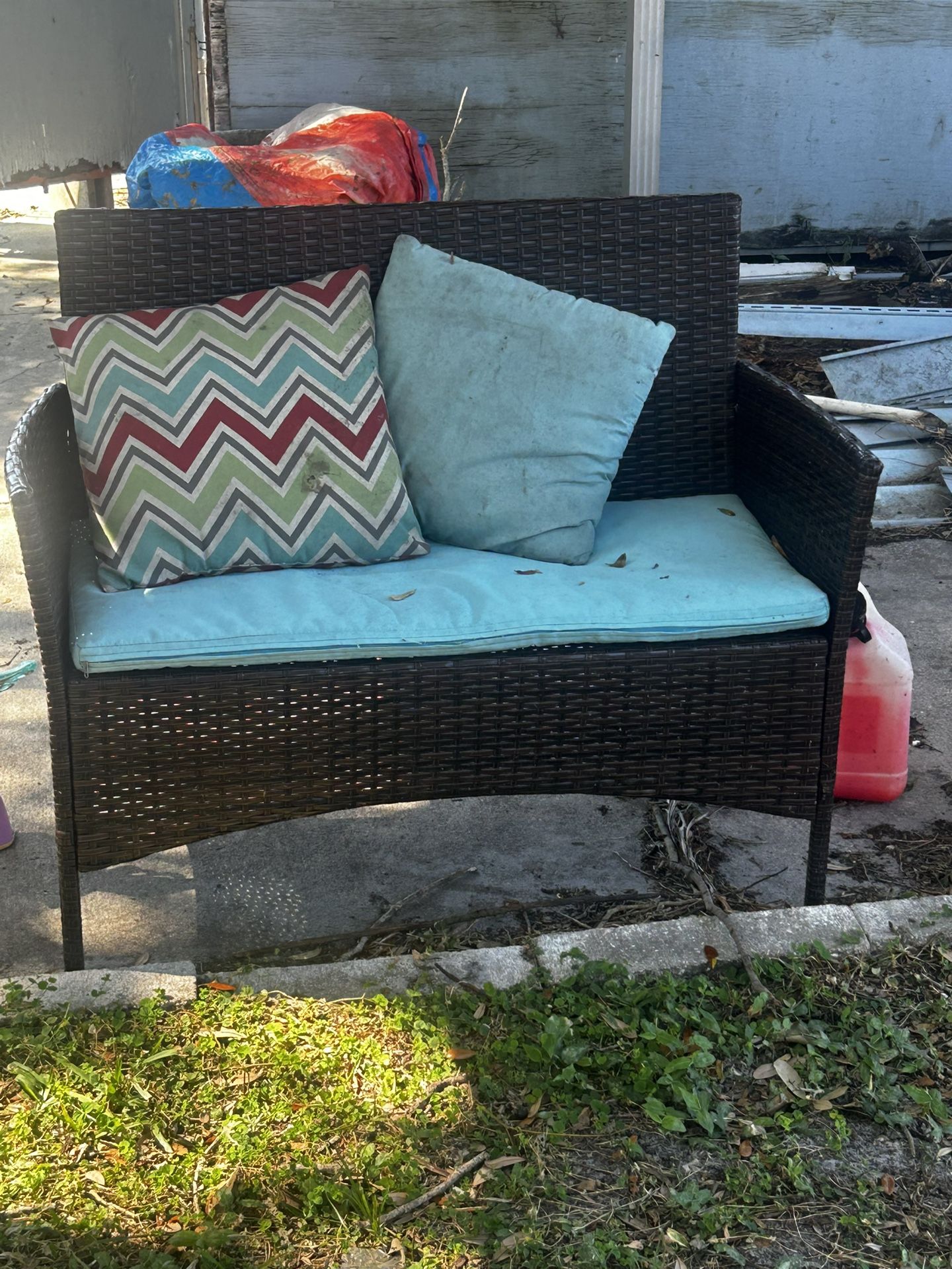Wicker Loveseat And Table