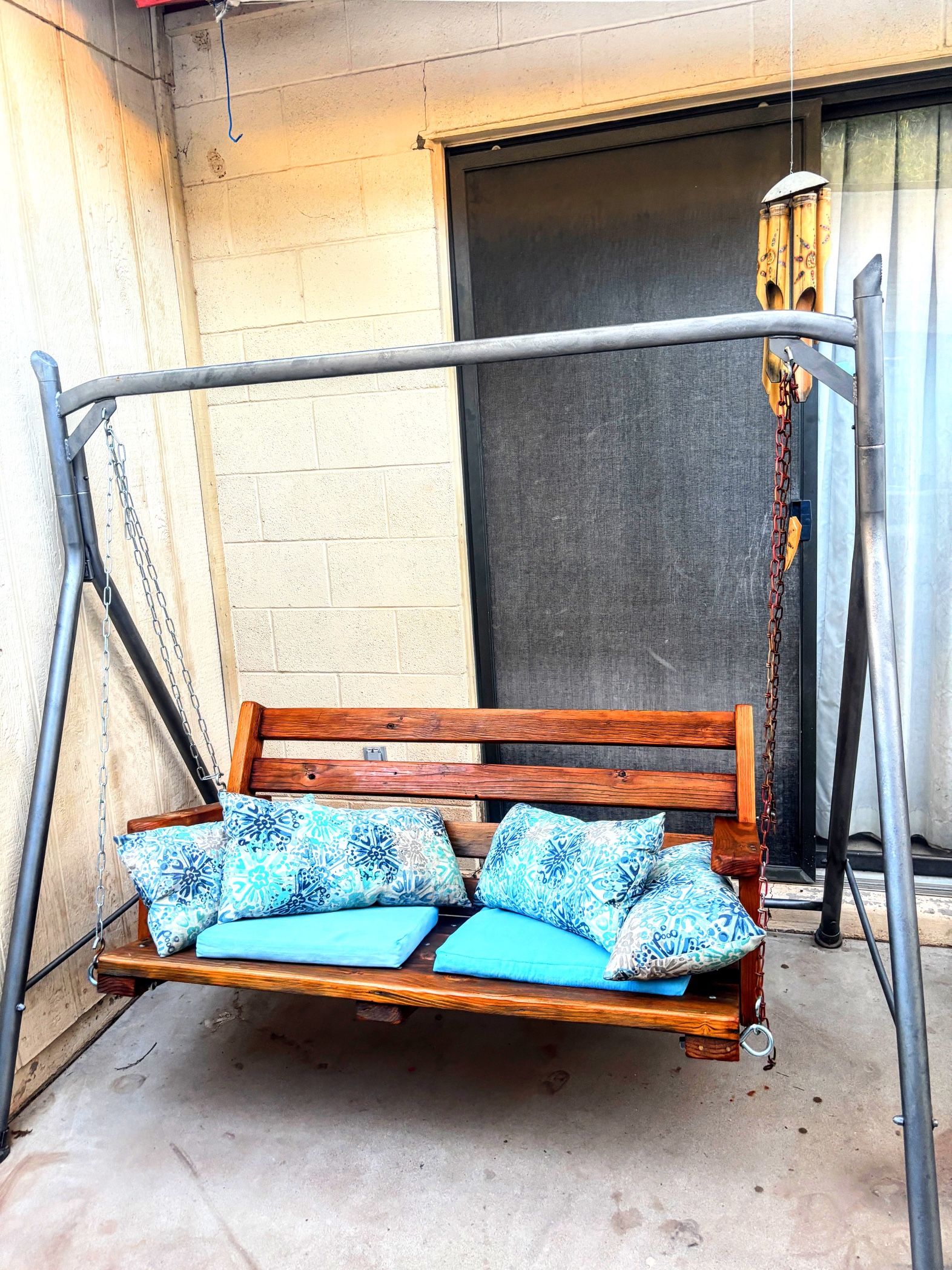 Porch Patio Wood Bench Swing With Frame
