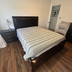 Queen Bed, Mattress and Side Table