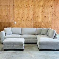Grey Sectional Couch with Storage Ottoman