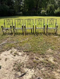 WROUGHT IRON CHAIRS, SET OF 5