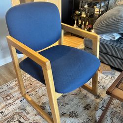 Wood Base Blue Accent Chair
