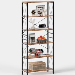 ALISENED 5-Tier Bookshelf, Industrial-Style Bookcase Shelf, Narrow Shelf Vintage-Style Storage Organizer, Suitable for Home Offices, Living Rooms, and